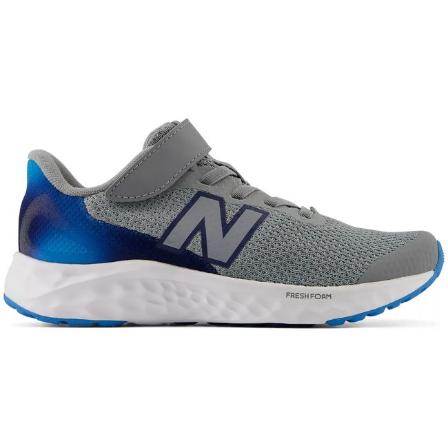 New Balance Kids' Fresh Foam Arishi V4 in slate grey and navy, 3/4 lateral view