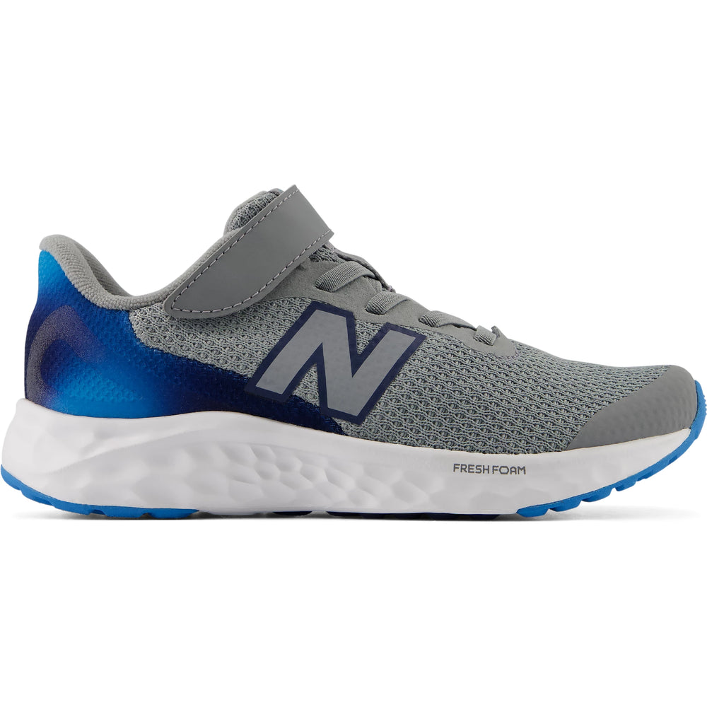 Side of New Balance Kids' Fresh Foam Arishi v4 running shoe in Slate Grey/Altitude/NB Navy