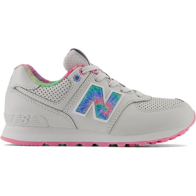 Lateral side of Little Kids New Balance 574 Lifestyle Sneaker in Gray and Pink