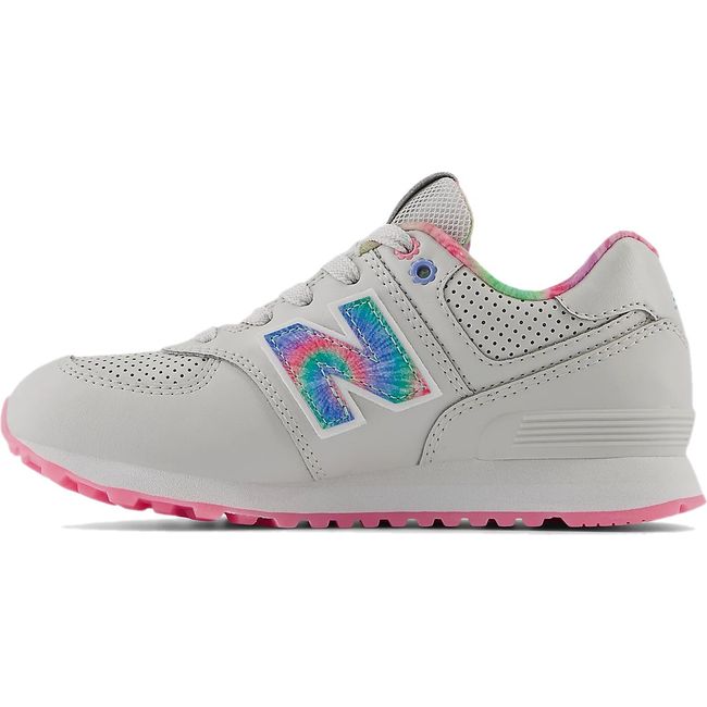 Medial side of Little Kids New Balance 574 Lifestyle Sneaker in Gray and Pink
