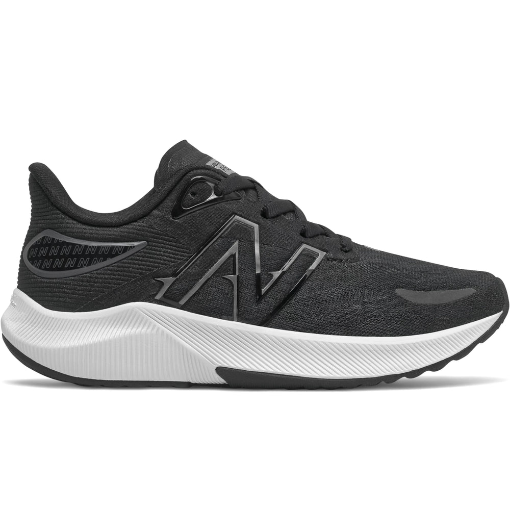 Side of New Balance Kids' FuelCell Propel v3 running shoe in Black
