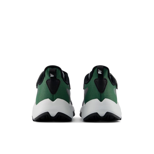 Rear heel view of the New Balance Rave Run v2 pair in forest green and black