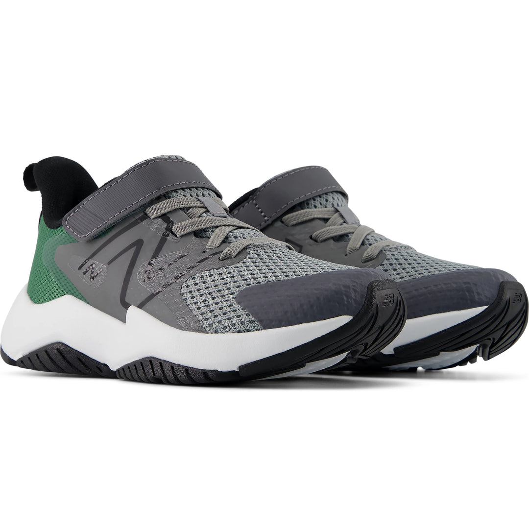 Pair of New Balance Kids' Rave Run v2 running shoes in Castlerock/Slate Grey/Outfield