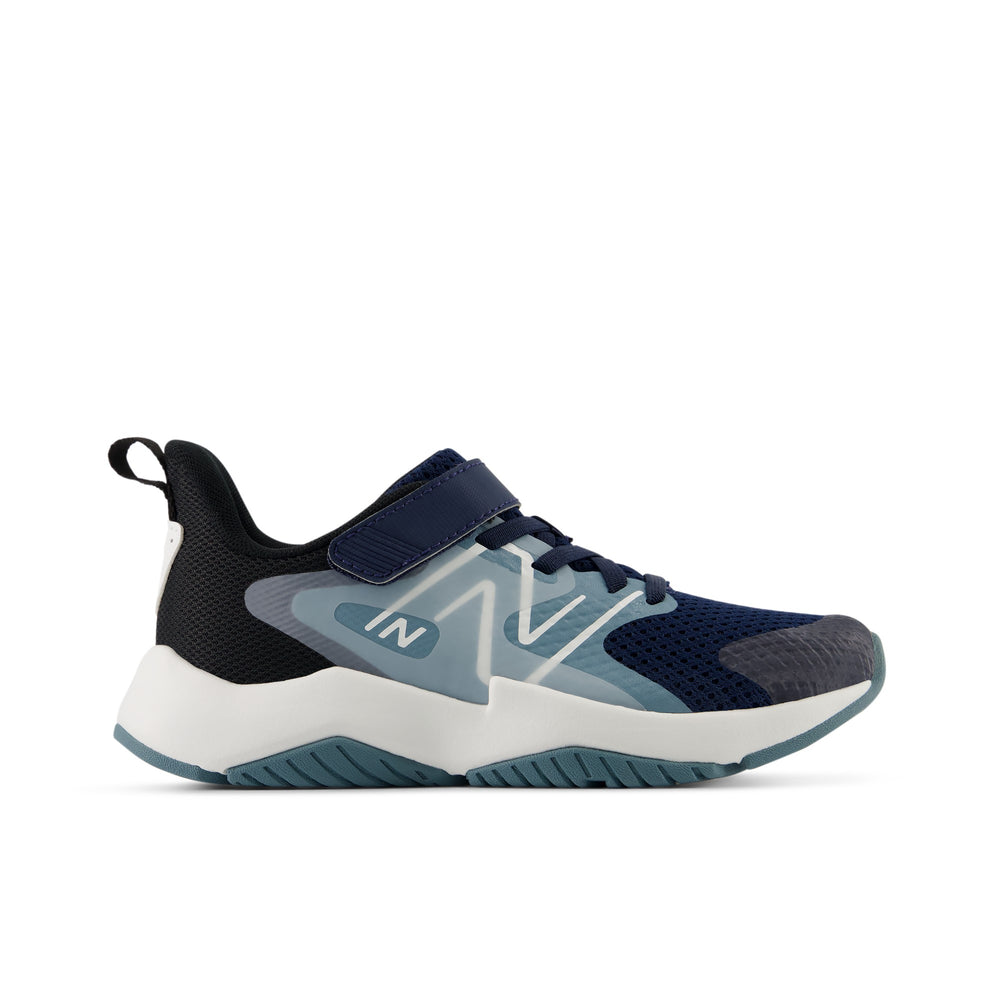New Balance Kids' Rave Run V2 Hook & Loop Running Shoe (Toddler/Little Kid) in NB Navy, outside view