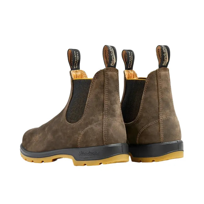 Heels of Blundstone Unisex Classic 1944 Chelsea Boots in Rustic Brown Leather &amp; Mustard sole