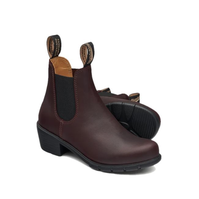 Pair of Blundstone Women's 2060 Heeled Chelsea Boots in shiraz red brown leather