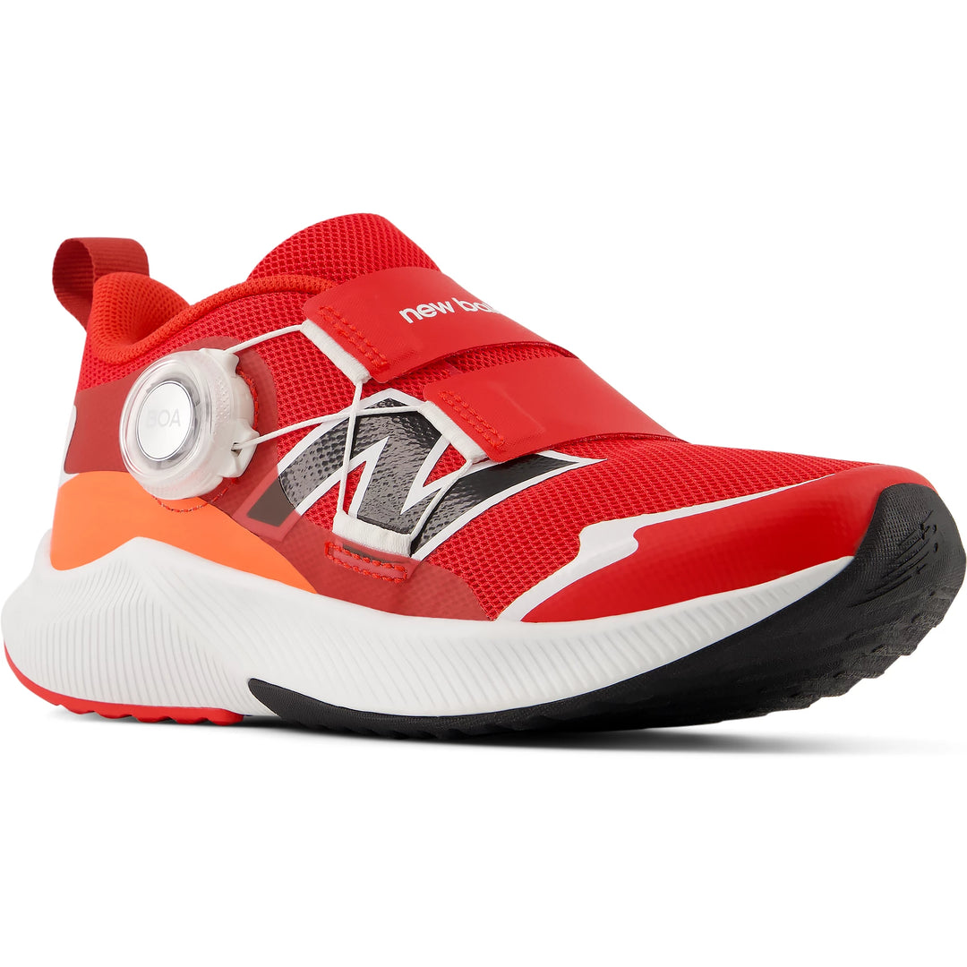 Front angle of New Balance Kids' DynaSoft Reveal v4 BOA running shoe in Blue Oyster/Blue Bird/Oxford Blue
