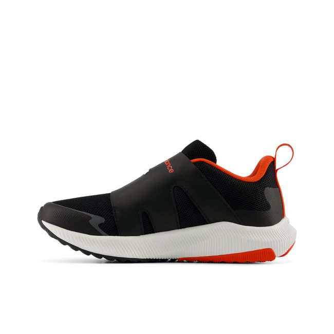 Medial profile of New Balance Kids' DynaSoft Reveal V4 BOA in charcoal grey and neon orange-red
