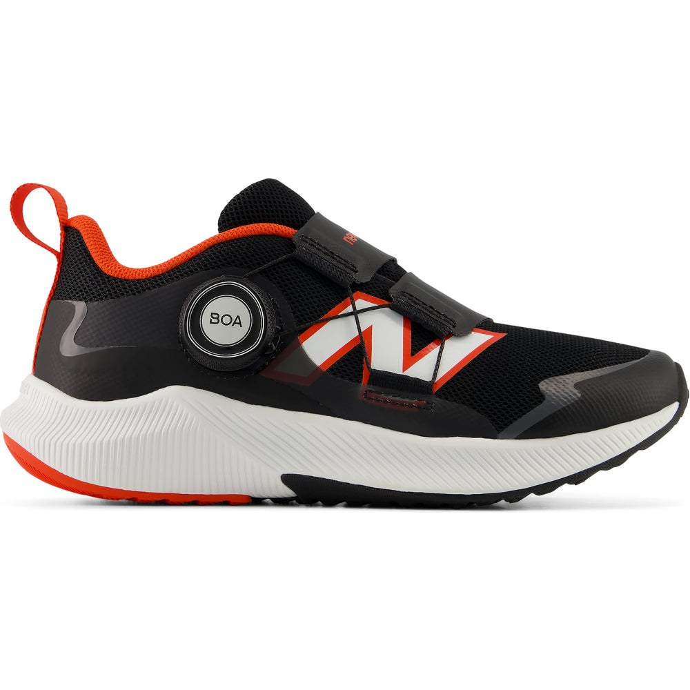 Side of New Balance Kids' DynaSoft Reveal v4 BOA running shoe in Castlerock/Grey Matter/Neo Flame