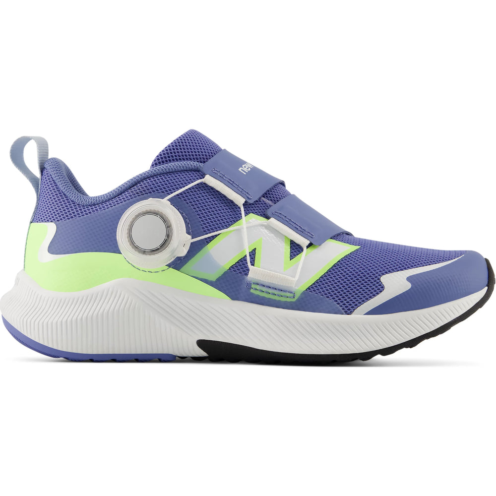 Side of New Balance Kids' DynaSoft Reveal v4 BOA running shoe in Fairweather Blue/Oxford Blue/Afterglow