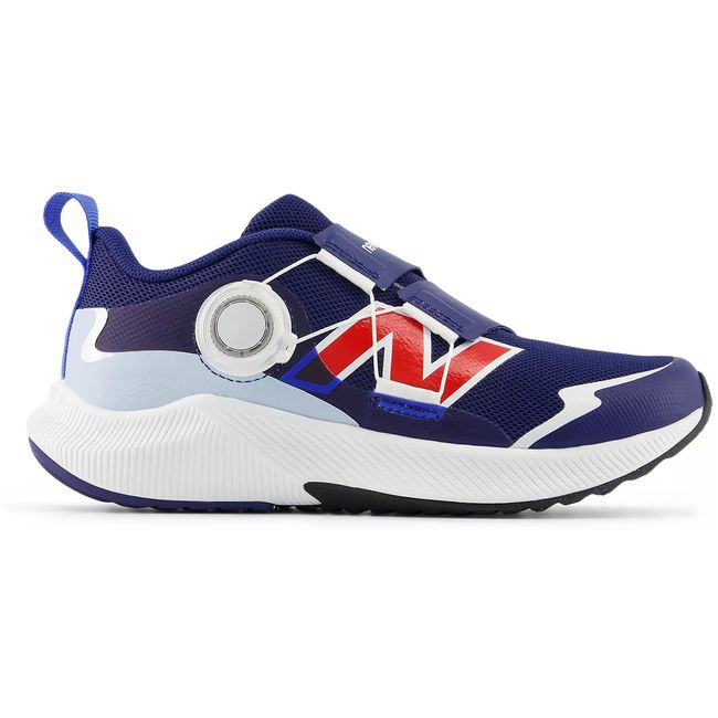 New Balance DynaSoft Reveal V4 BOA kids running shoe in blue, hero view.