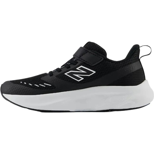Medial side of Little Kids New Balance Fresh Foam 625 Running Shoe in black with a velcro strap