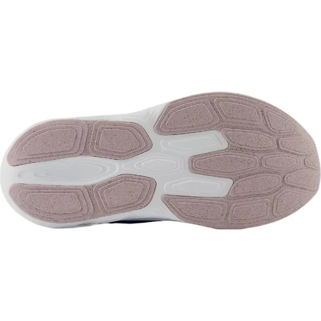 Sole of Little Kids New Balance Fresh Foam 625 Running Shoe in blue with white sole and pink tread