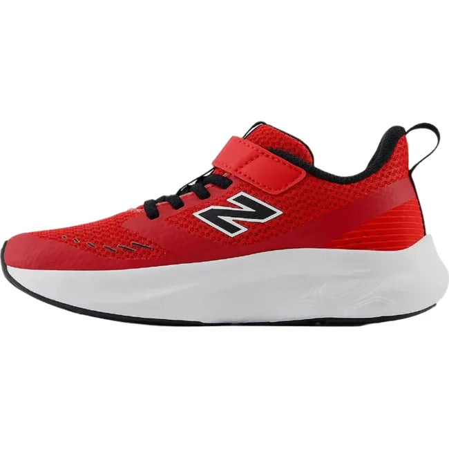 Medial side of Little Kids New Balance Fresh Foam 625 Running Shoe in red with a velcro strap