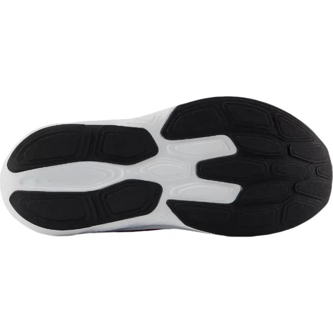 Sole of Little Kids New Balance Fresh Foam 625 Running Shoe in red with white sole and black tread