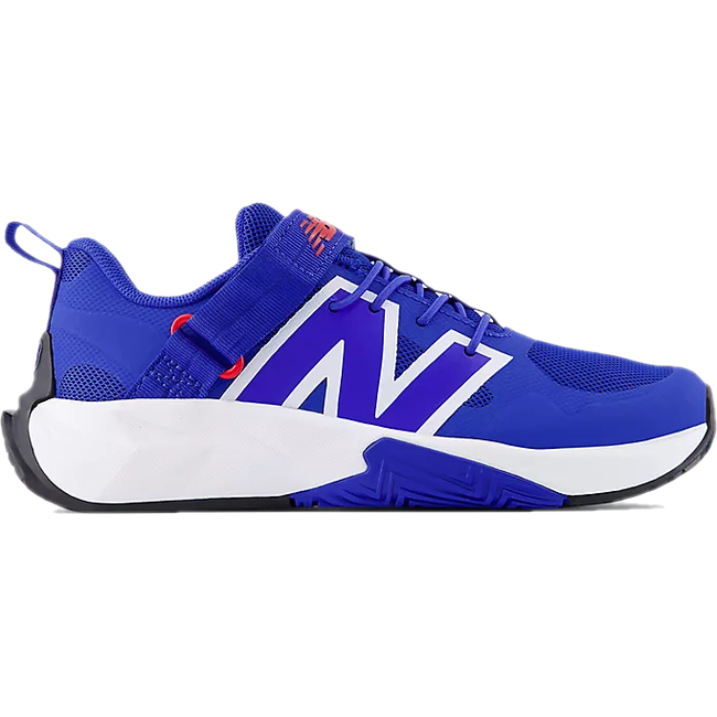 Side of New Balance Kids' FuelCell Play Bungee Running Shoe in Blue Gemstone