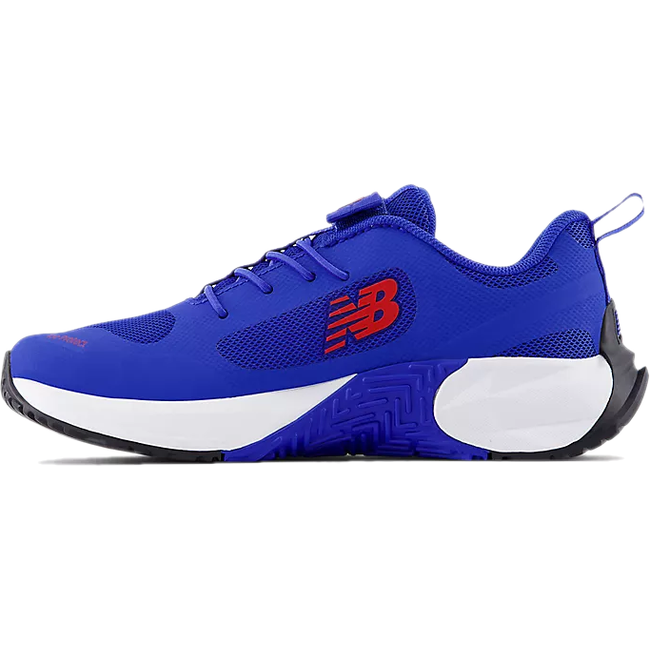 Medial side of New Balance Kids' FuelCell Play Bungee Running Shoe in Blue Gemstone