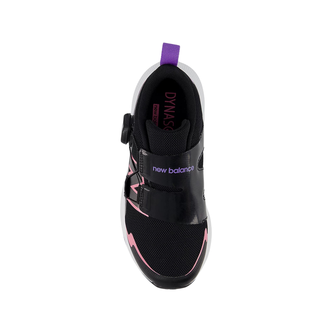 Upper of New Balance Little Kids DynaSoft Reveal V4 BOA Running Shoe in Black pink and purple