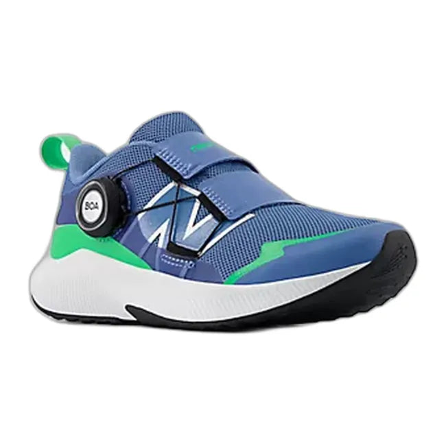 Front angled view of New Balance Kids' DynaSoft Reveal V4 BOA Running Shoe in Blue Lagoon