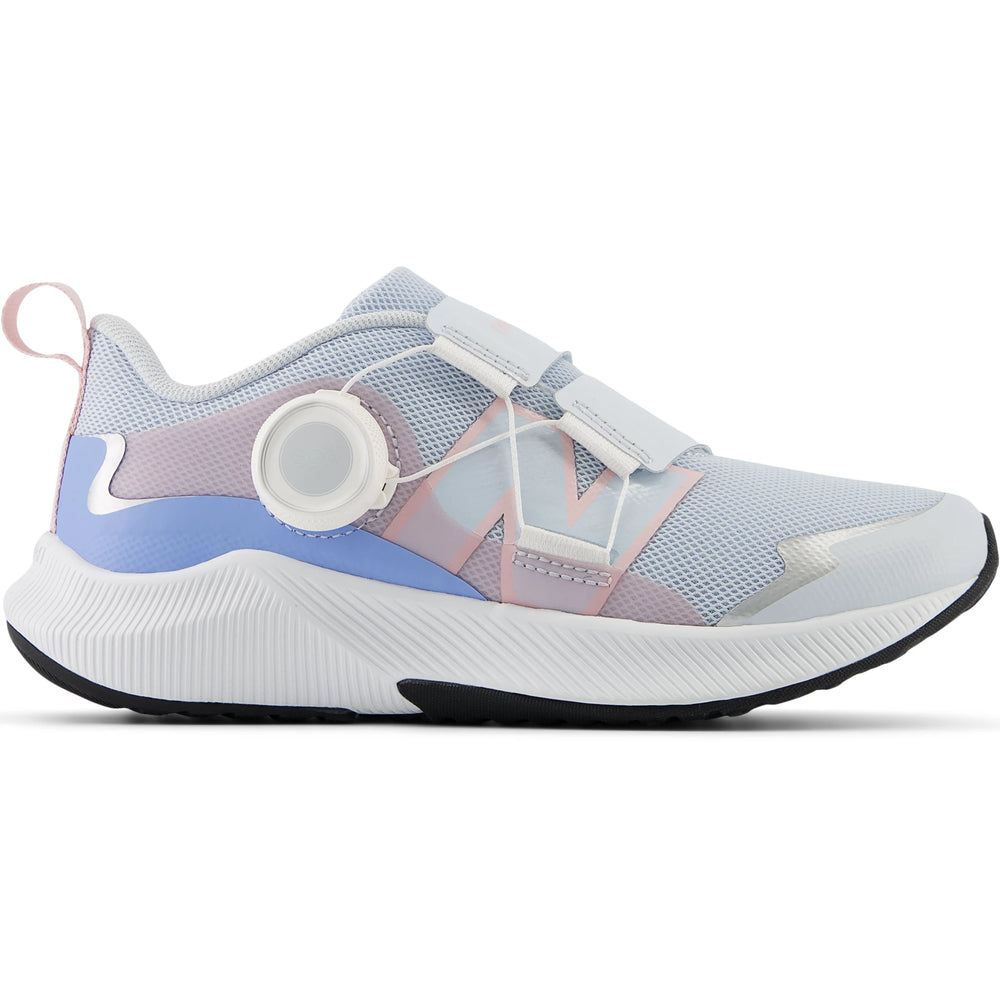 Side of New Balance Kids' DynaSoft Reveal v4 BOA running shoe in Ice Blue/Rose Sugar
