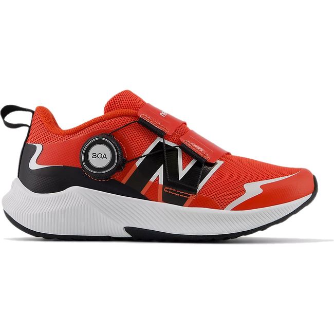 Lateral side of New Balance Little Kids' DynaSoft Reveal V4 BOA Running Shoe in Neo Flame Red