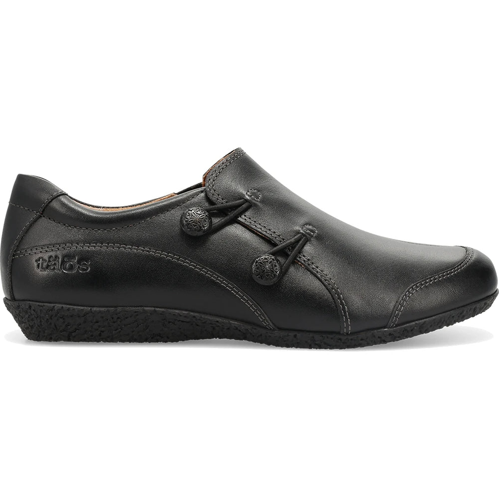 Taos Women's Ramble Slip On Shoe in Black Leather, outside view