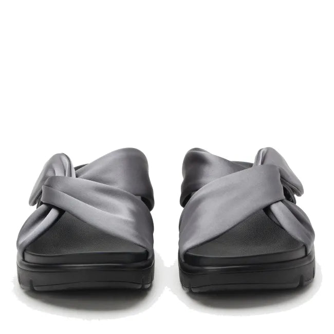 Alegria Rylie Slide Sandal in Gunmetal - front angle view