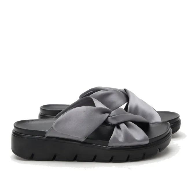 Alegria Rylie Slide Sandal in Gunmetal - lateral view