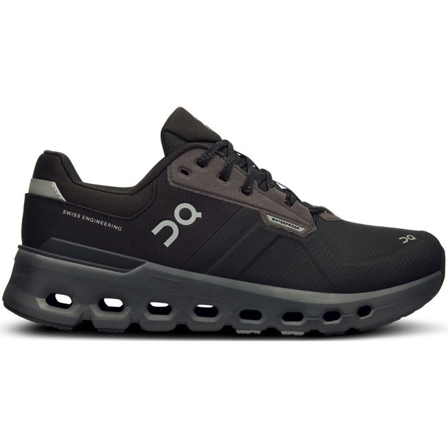 Lateral side of On Running On Cloud Cloudrunner 2 Waterproof running shoes in all black