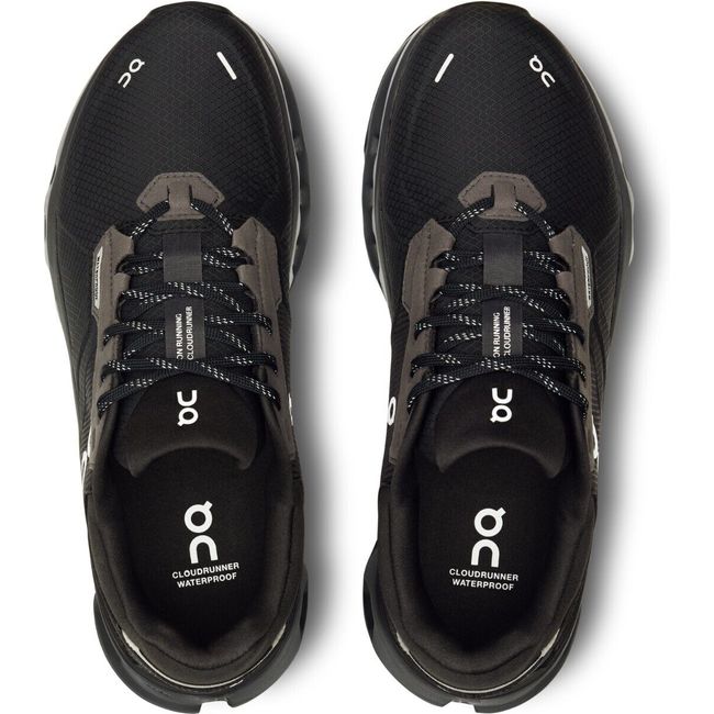 Top-down view of On Running On Cloud Cloudrunner 2 Waterproof running shoes in all black