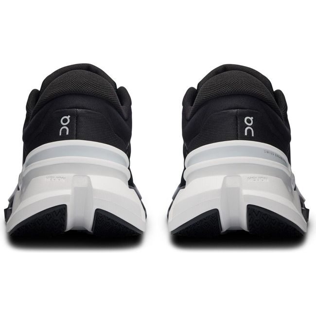 Heels of On Cloud Cloudflyer 5 running shoes in black with a white sole at the heel