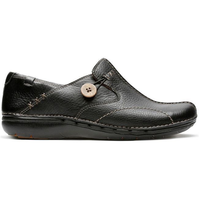 Clarks Women's Un Loop Slip On Shoe Black Leather 26085071