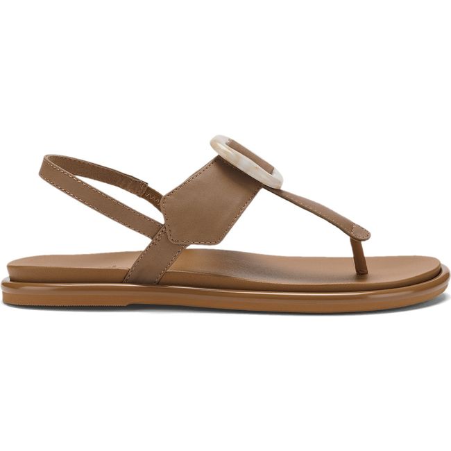 Lateral side of Women's Olukai La'i T-Bar Sandal in Tan with backstrap