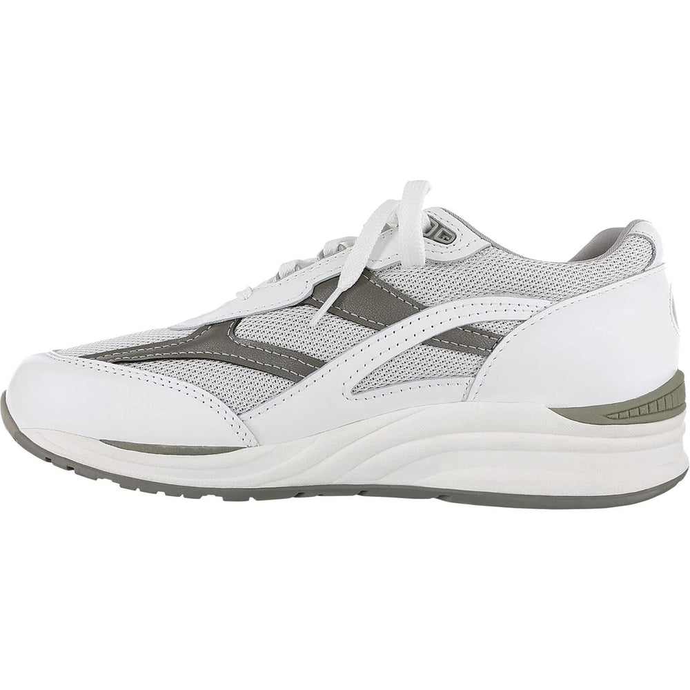 Three-quarter view of SAS Men's Journey Mesh Walking Shoe in White/Gray