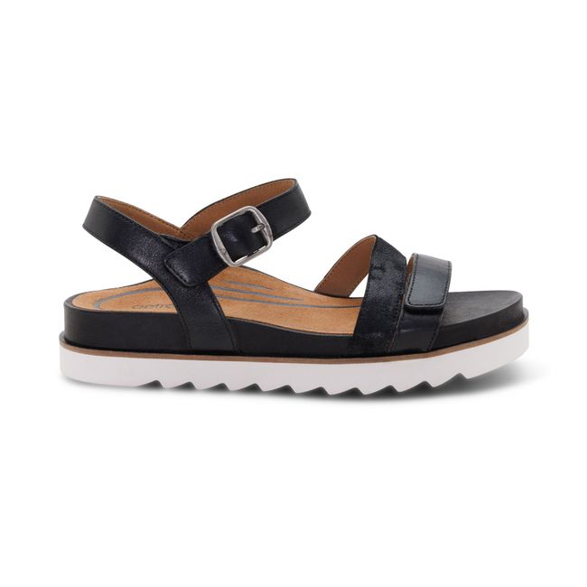 Lateral profile of Aetrex Women's Cass Sandal in black