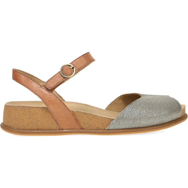 Lateral side of Women's Dansko Cass Sandal in tan leather with velcro backstrap