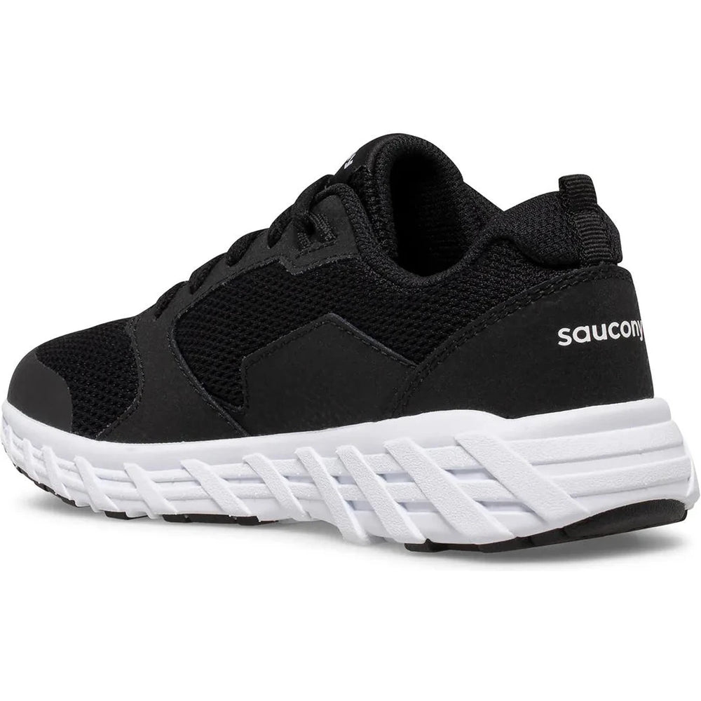Angle of Saucony Kids' Wind 2.0 Sneaker (Toddler/Little Kid/Youth) in Black/White