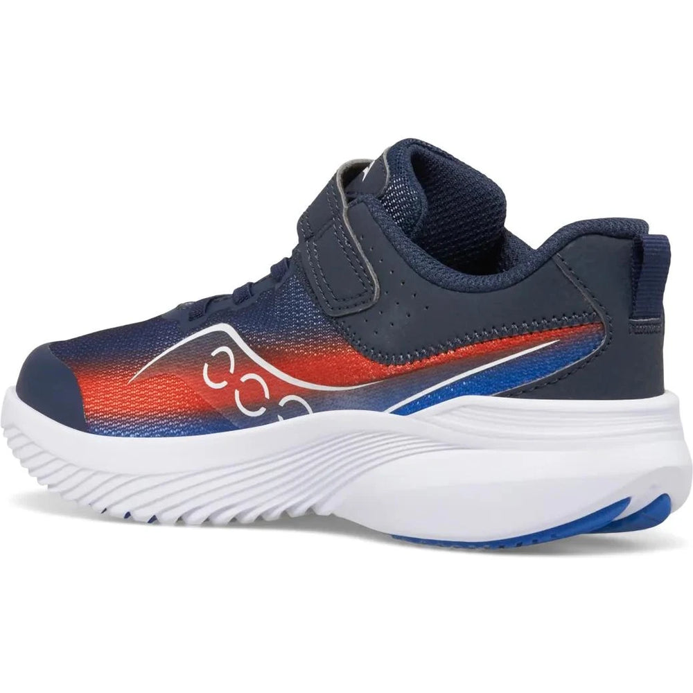 Angle of Saucony Kids' Kinvara 14 A/C Sneaker (Toddler/Little Kid) in Navy/Red