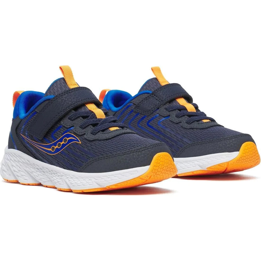 Pair of Saucony Kids' Wind 3.0 A/C Sneaker (Toddler/Little Kid/Youth) in Navy/Peel