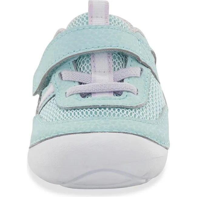 Front of Infant Stride Rite Kids' Apollo Sneaker in Aqua Light Blue with velcro