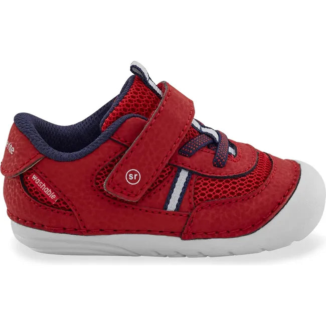 Lateral side of Infant Stride Rite Kids' Apollo Sneaker in Red with velcro