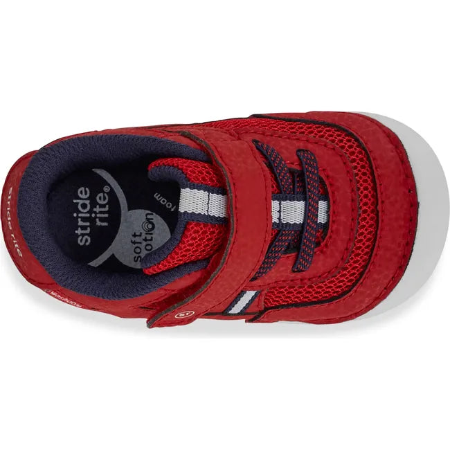 Upper of Infant Stride Rite Kids' Apollo Sneaker in Red with velcro