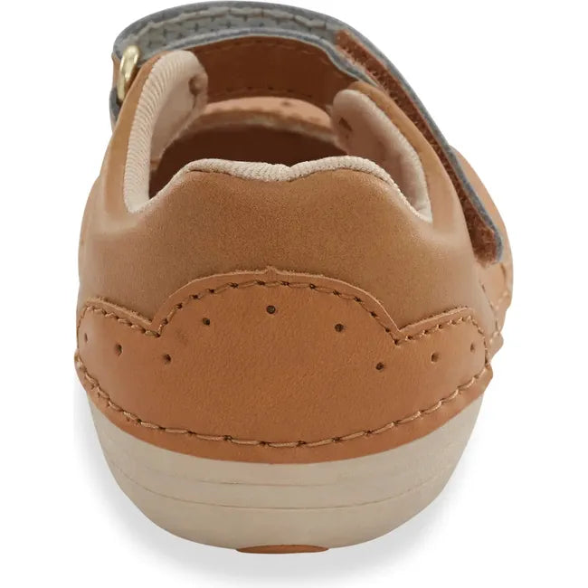 Heel of Kids Faye Stride Rite Mary Jane Shoe in honey tan leather with velcro strap