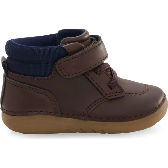 Lateral side of Kids Stride Rite Gannon Boot in brown leather