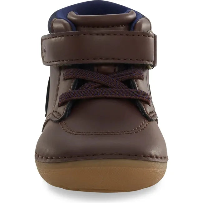 Front of Kids Stride Rite Gannon Boot in brown leather