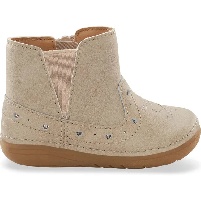 Lateral side of Kids Stride Rite Gigi Boot in taupe