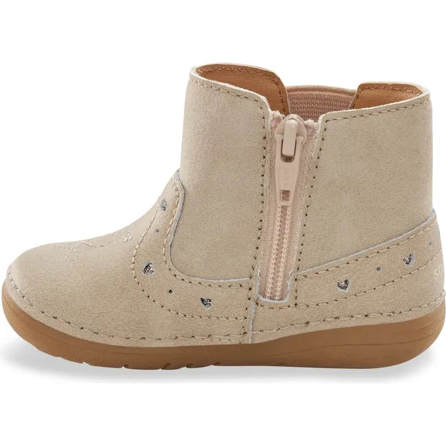 Medial side of Kids Stride Rite Gigi Boot in taupe with side zipper