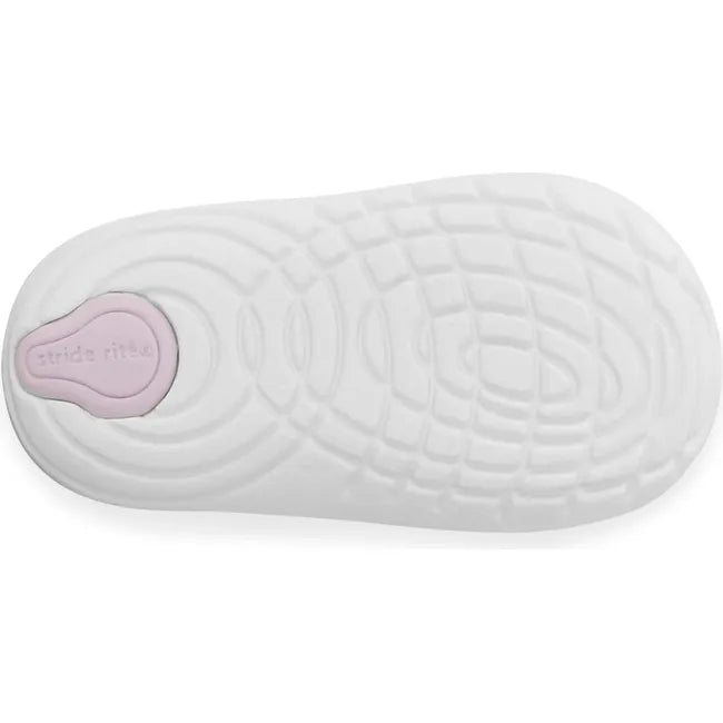 Sole of Kids Stride Rite Jazzy Sneaker in purple upper with white sole and pink accent