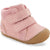 Front angled view of Stride Rite Kids Shoes Martin Boot in pink with two velcro straps and tan sole