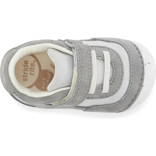Upper of Infant Stride Rite Kids' Sprout Sneaker in Light Grey with velcro strap